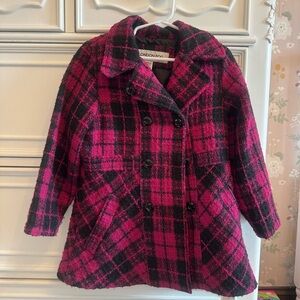 London Fog Girl’s Pink and Black Plaid Peacoat Jacket